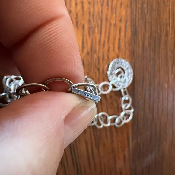 Stamped silver Silpada large link chain necklace w floating hammered pendant - Picture 6 of 11